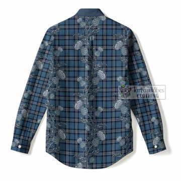 Saint Andrews Tartan Women Casual Shirt Seamless Scottish Thistle Flowers