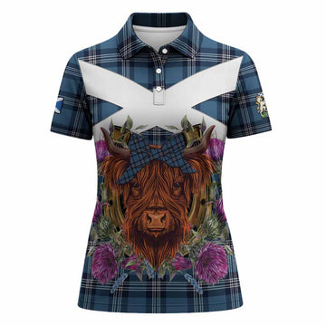 Saint Andrews Tartan Women Polo Shirt Scottish Thistle Heilan Coo