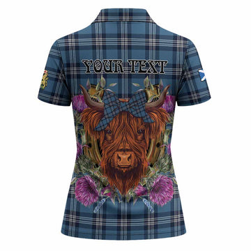Saint Andrews Tartan Women Polo Shirt Scottish Thistle Heilan Coo
