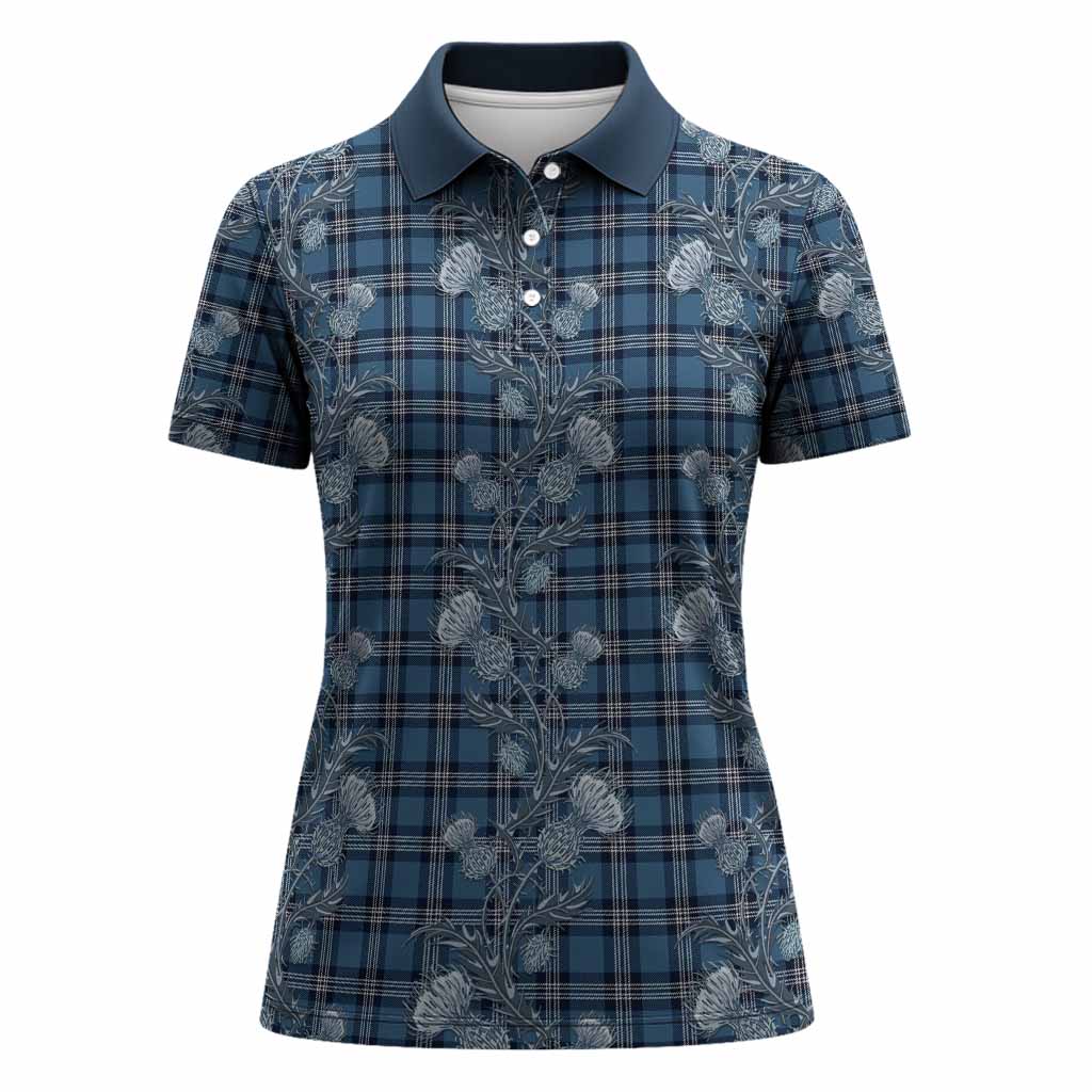Saint Andrews Tartan Women Polo Shirt Seamless Scottish Thistle Flowers