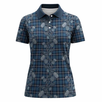 Saint Andrews Tartan Women Polo Shirt Seamless Scottish Thistle Flowers