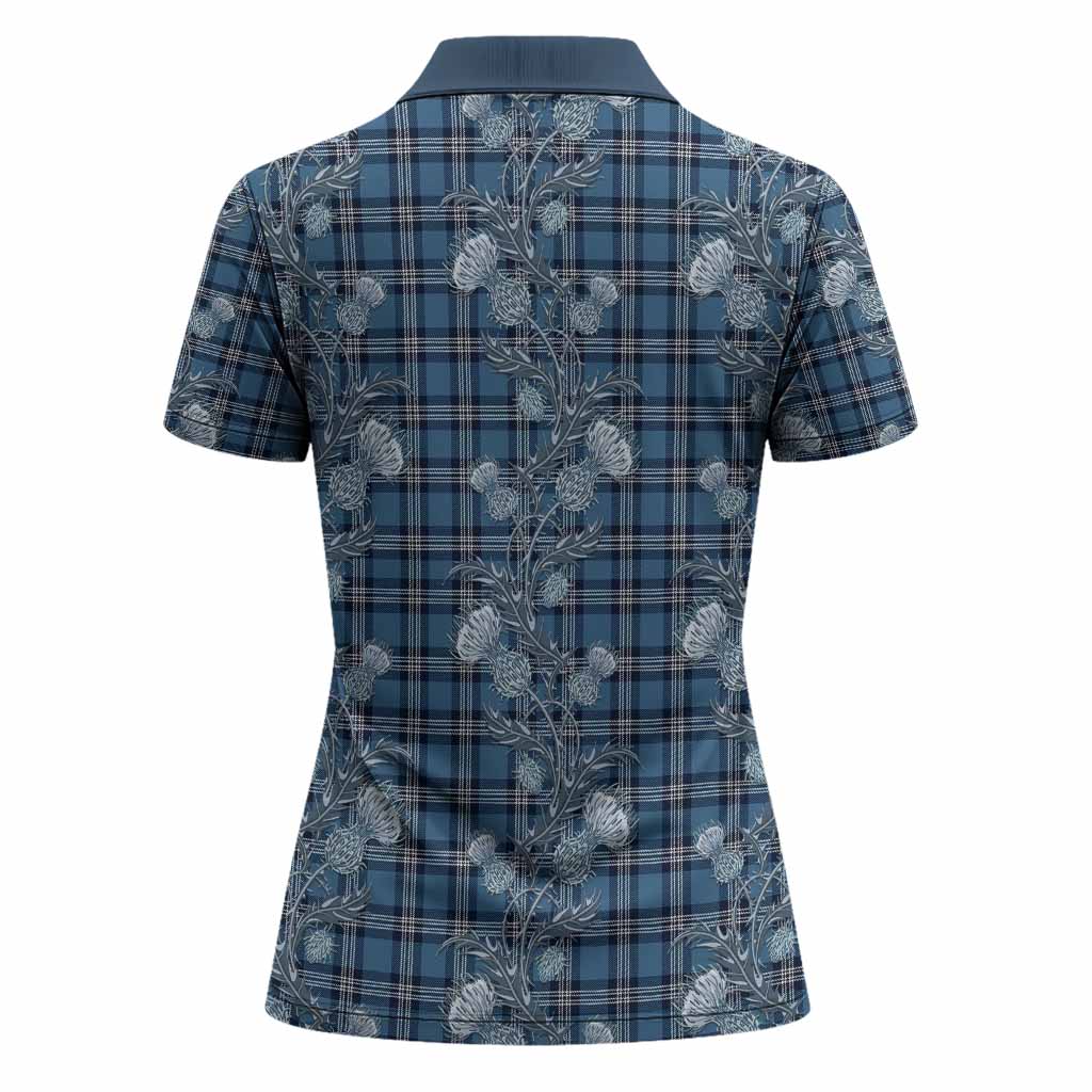 Saint Andrews Tartan Women Polo Shirt Seamless Scottish Thistle Flowers