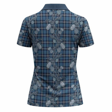 Saint Andrews Tartan Women Polo Shirt Seamless Scottish Thistle Flowers