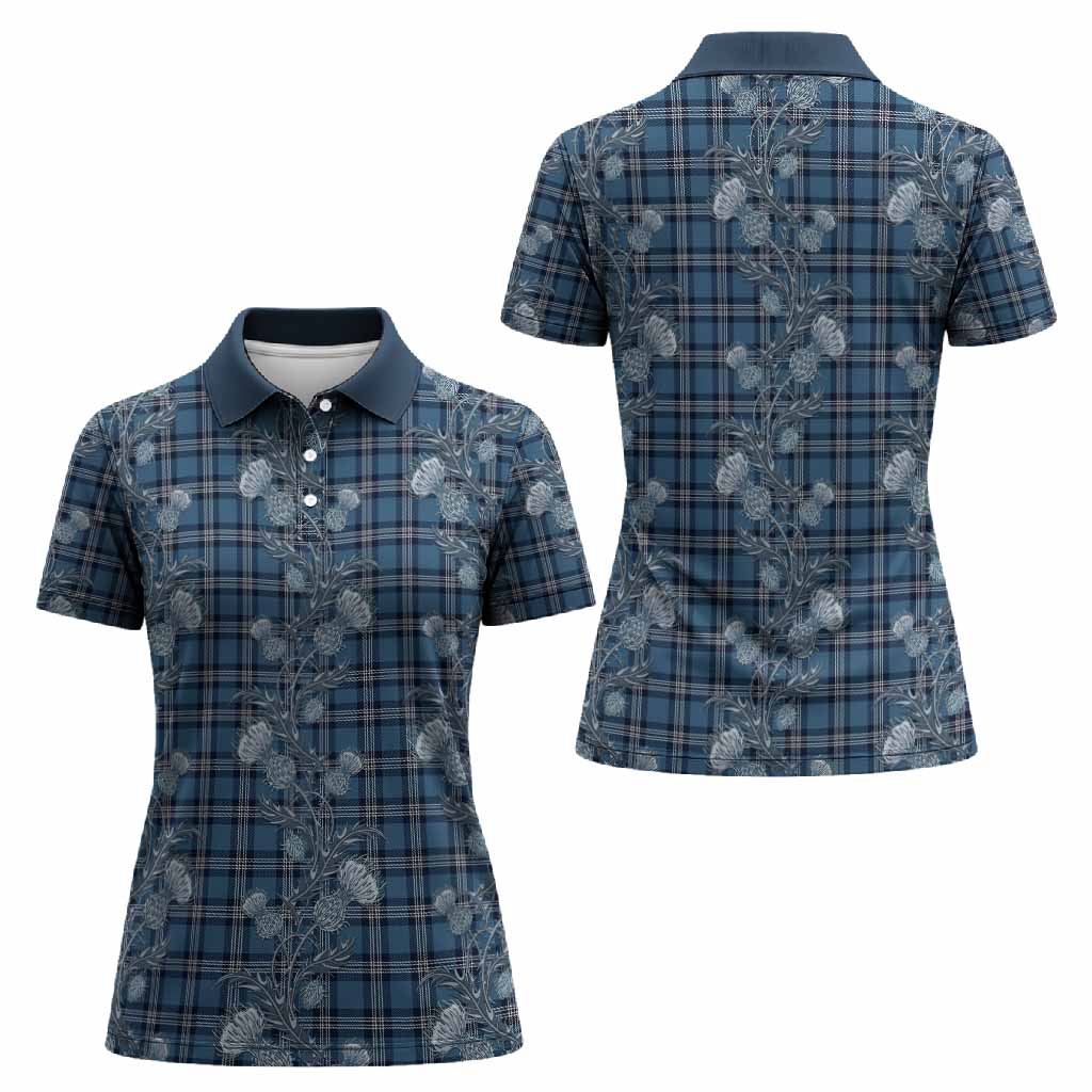 Saint Andrews Tartan Women Polo Shirt Seamless Scottish Thistle Flowers