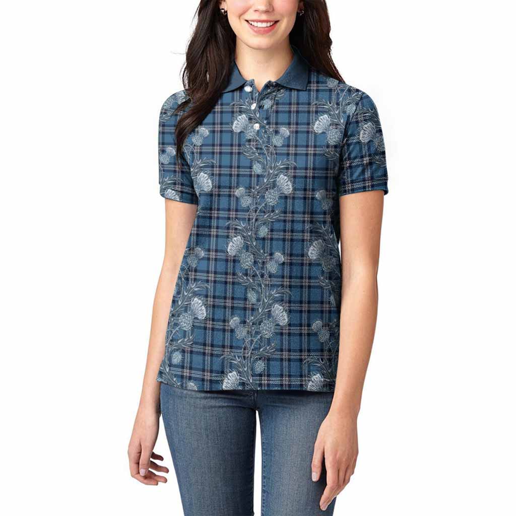Saint Andrews Tartan Women Polo Shirt Seamless Scottish Thistle Flowers
