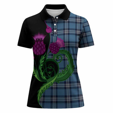 Saint Andrews Tartan Women Polo Shirt Traditional Scottish Thistle