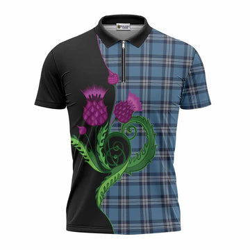 Saint Andrews Tartan Zipper Polo Shirt Traditional Scottish Thistle