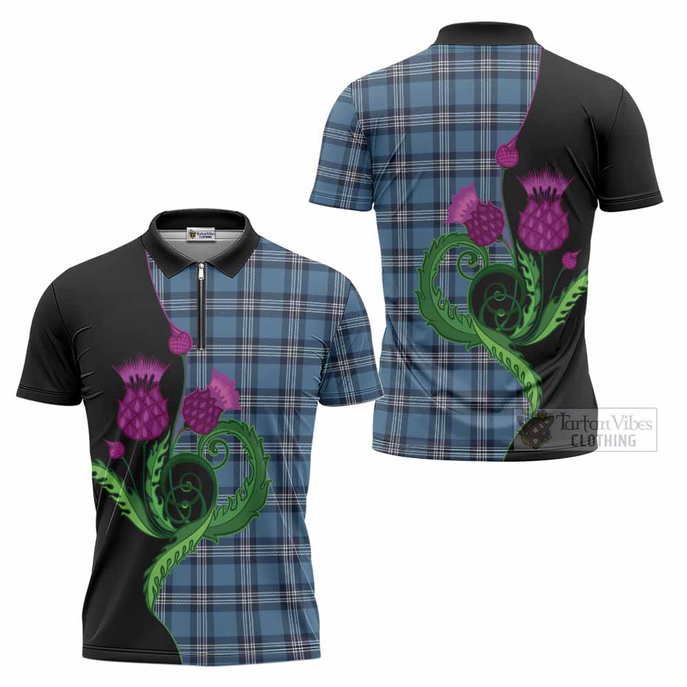 Saint Andrews Tartan Zipper Polo Shirt Traditional Scottish Thistle