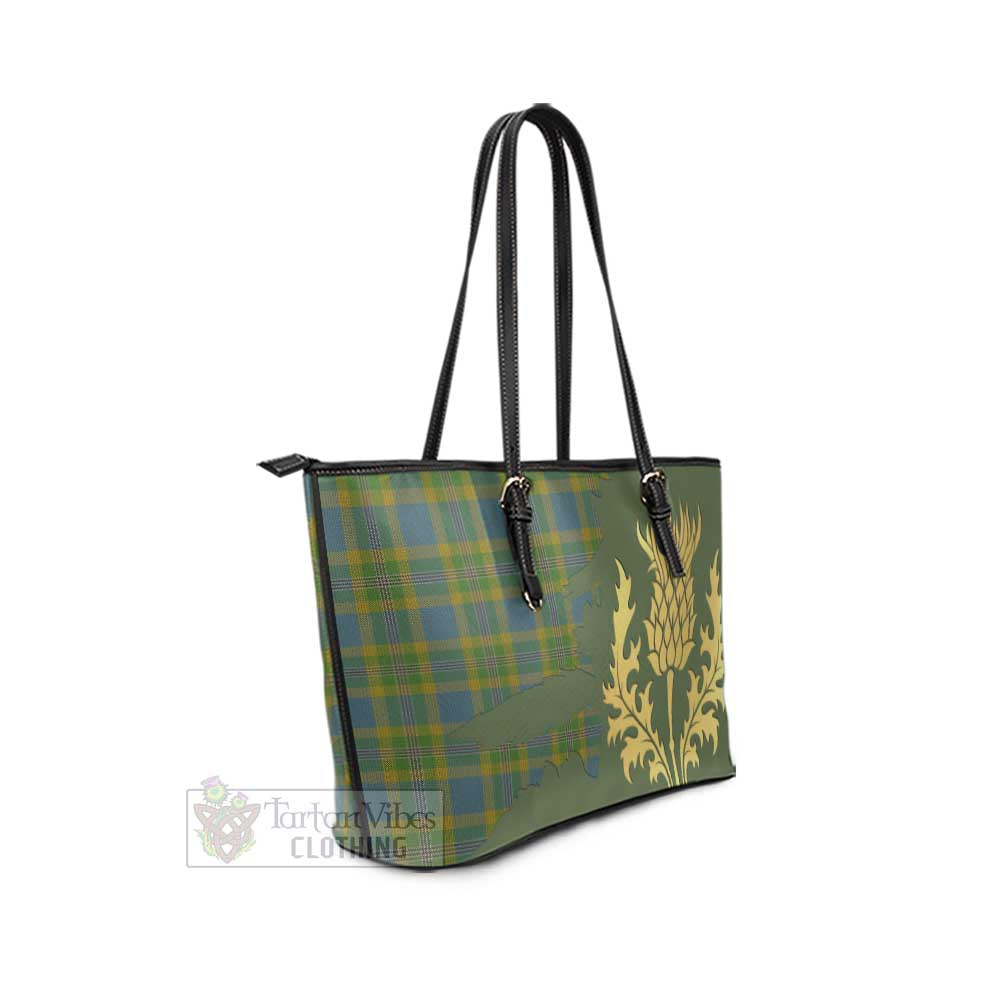 Tartan Vibes Clothing Sanday Tartan Leather Tote Bag Gold Thistle Style