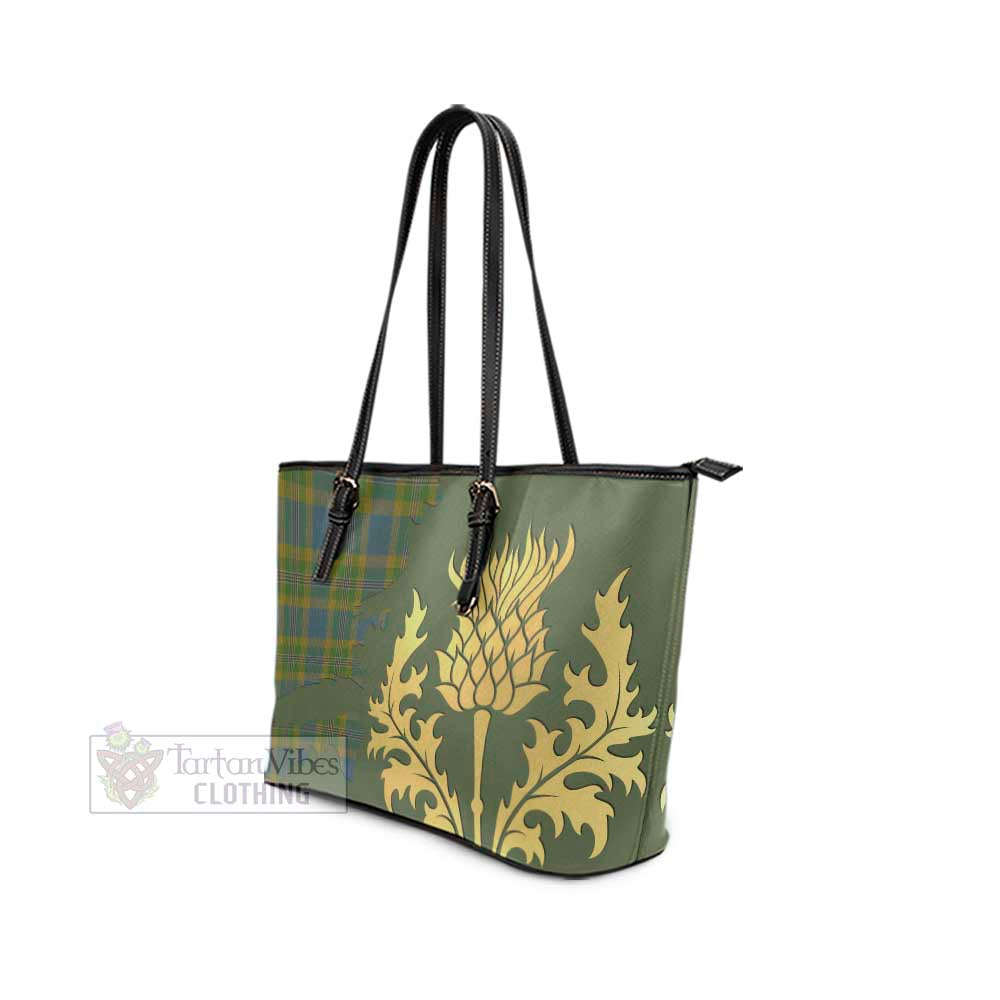 Tartan Vibes Clothing Sanday Tartan Leather Tote Bag Gold Thistle Style