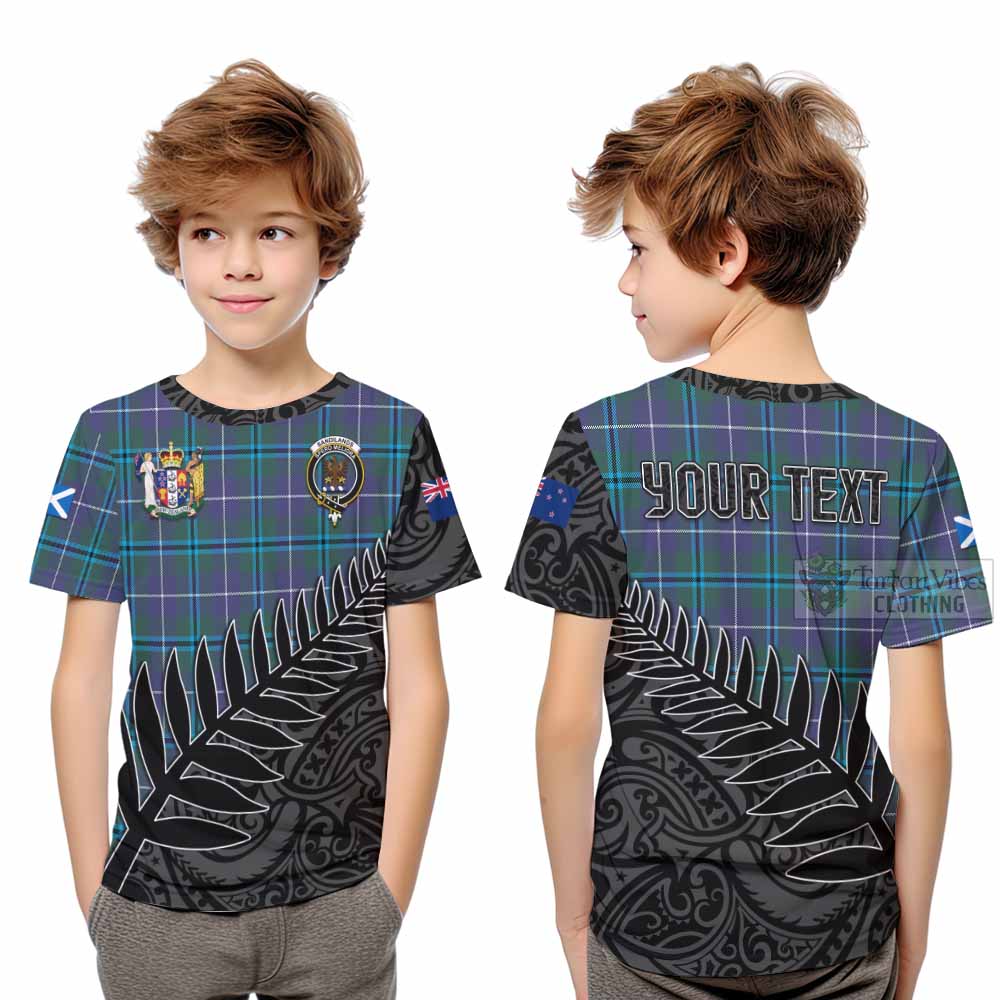 Tartan Vibes Clothing Sandilands Crest Tartan Kid T-Shirt with New Zealand Silver Fern Half Style