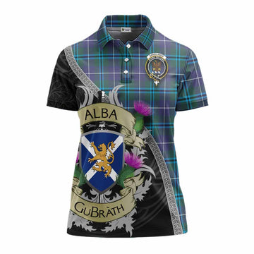 Sandilands Tartan Family Crest Women's Polo Shirt Lion Rampant Royal Thistle Shield Celtic Inspired