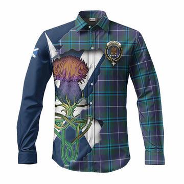 Tartan Vibes Clothing Sandilands Tartan Family Crest Long Sleeve Button Shirt Scottish Thistle Celtic Inspired
