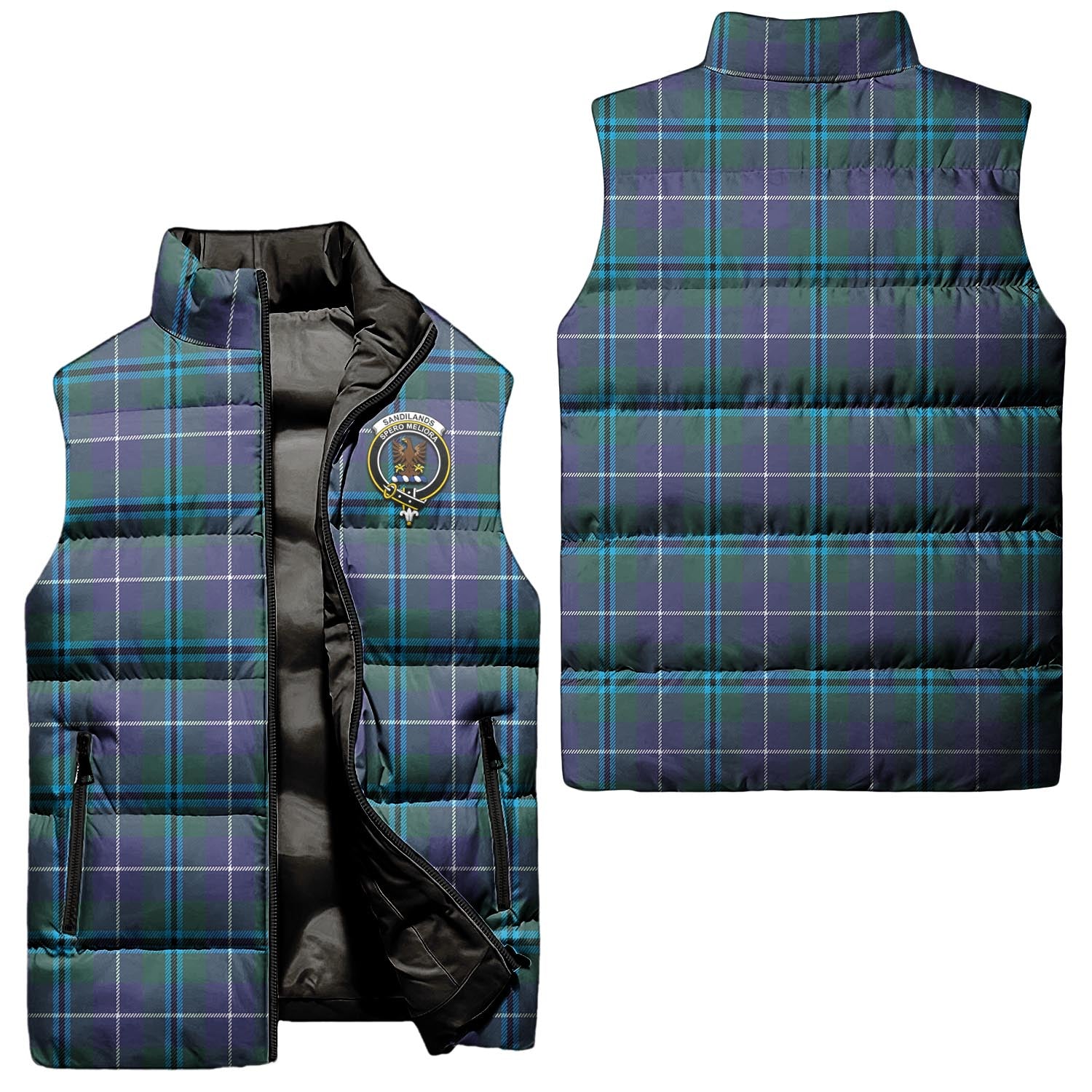 Sandilands Tartan Sleeveless Puffer Jacket with Family Crest Unisex - Tartanvibesclothing