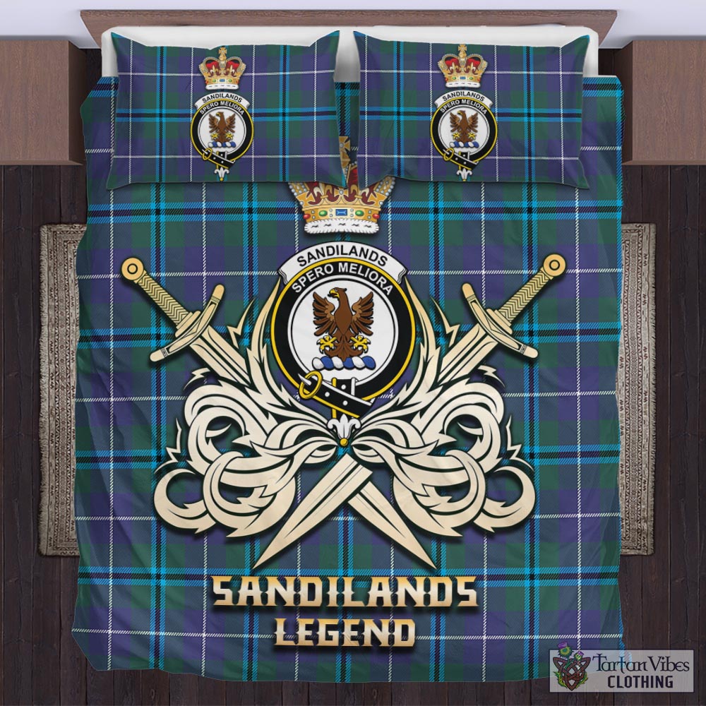 Tartan Vibes Clothing Sandilands Tartan Bedding Set with Clan Crest and the Golden Sword of Courageous Legacy