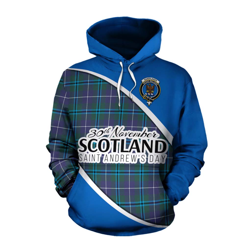 Tartan Vibes Clothing Sandilands Family Crest Tartan Cotton Hoodie Celebrate Saint Andrew's Day in Style