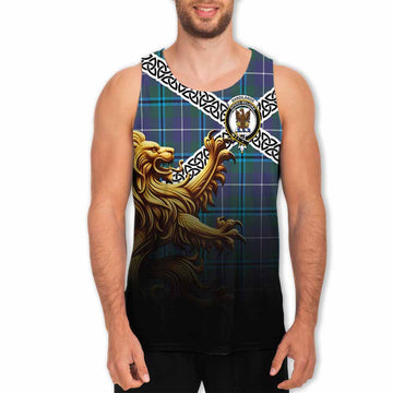 Sandilands Crest Tartan Men's Tank Top with Golden Lion Emblem Celtic Style