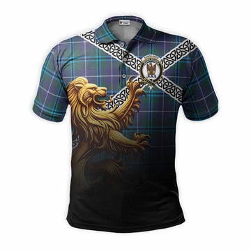 Sandilands Crest Tartan Polo Shirt with Golden Lion Emblem Celtic Style