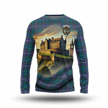 Tartan Vibes Clothing Sandilands Tartan Family Crest Long Sleeve T-Shirt with Scottish Ancient Castle Style
