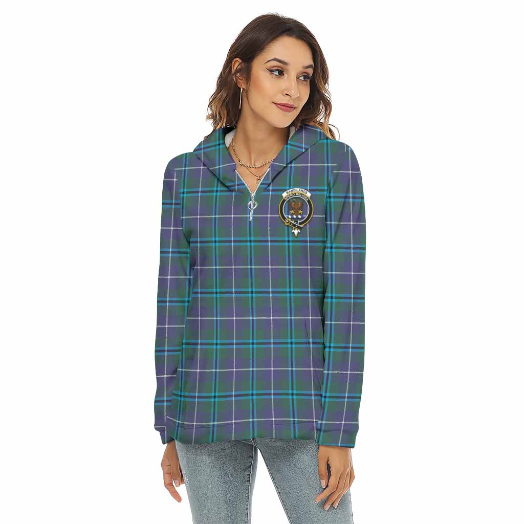 Tartan Vibes Clothing Sandilands Tartan Crest Women's Borg  Half Zip Fleece Hoodie