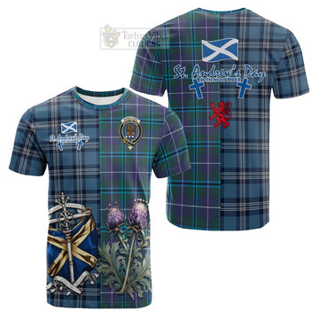 Tartan Vibes Clothing Sandilands Tartan Cotton T-shirt Happy St. Andrew's Day Half Tartan Style