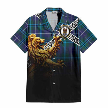 Sandilands Crest Tartan Hawaiian Shirt with Golden Lion Emblem Celtic Style