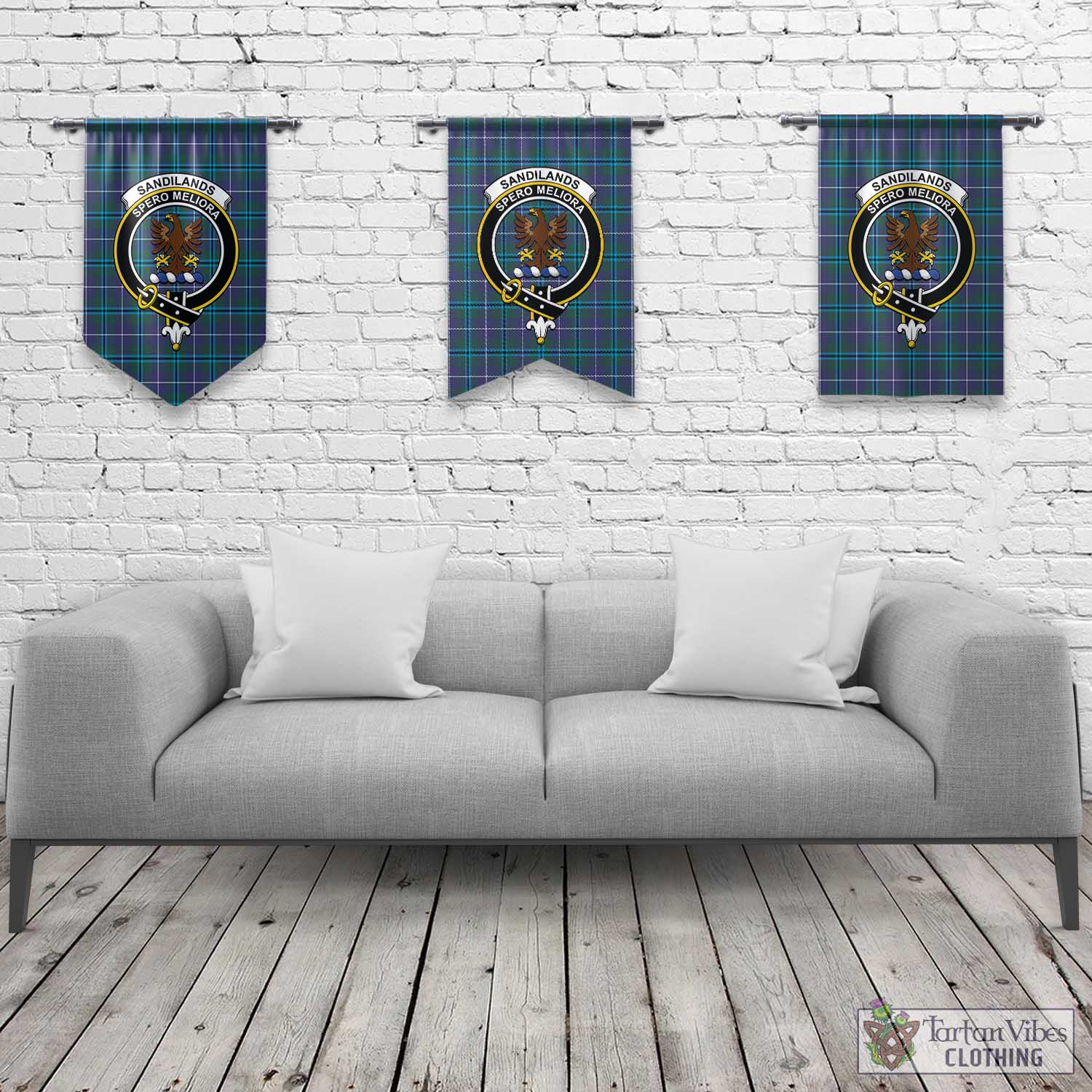 Sandilands Tartan Gonfalon, Tartan Banner with Family Crest Rectangle - Tartan Vibes Clothing