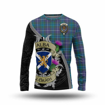 Tartan Vibes Clothing Sandilands Tartan Family Crest Long Sleeve T-Shirt Lion Rampant Royal Thistle Shield Celtic Inspired