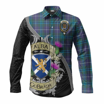 Tartan Vibes Clothing Sandilands Tartan Family Crest Long Sleeve Button Shirt Lion Rampant Royal Thistle Shield Celtic Inspired