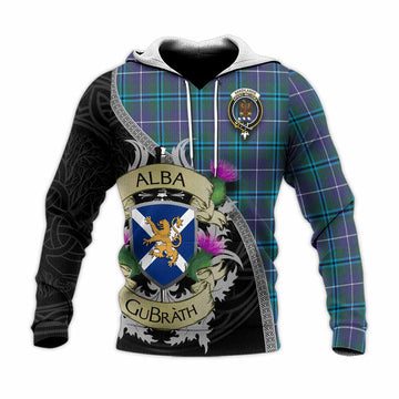 Sandilands Tartan Family Crest Knitted Hoodie Lion Rampant Royal Thistle Shield Celtic Inspired