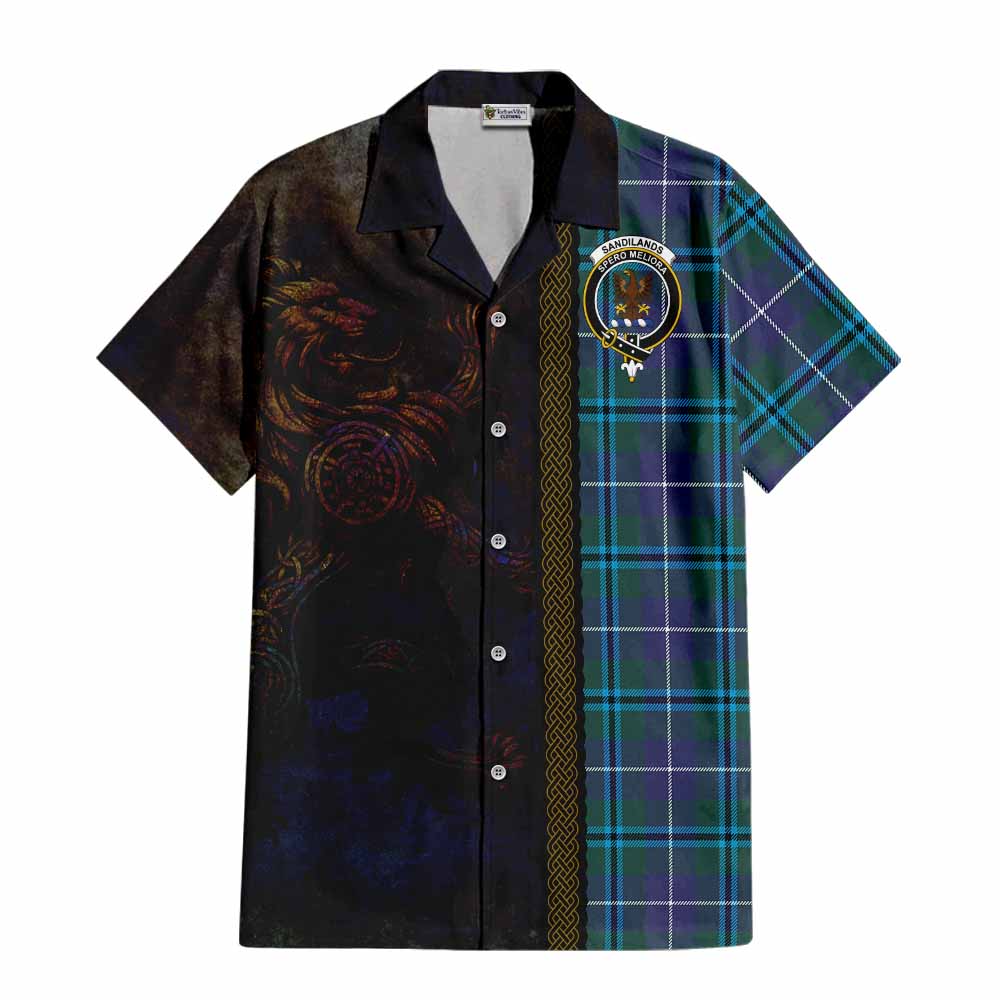 Tartan Vibes Clothing Sandilands Tartan Family Crest Short Sleeve Button Shirt Alba Gu Brath Be Brave Lion Ancient Style