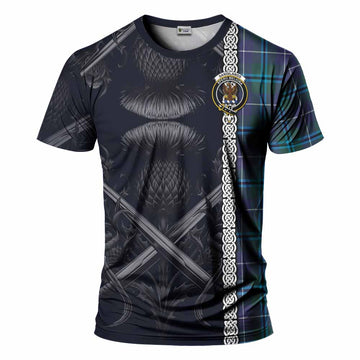 Tartan Vibes Clothing Sandilands Tartan T-Shirt with Family Crest Cross Sword Thistle Celtic Vibes