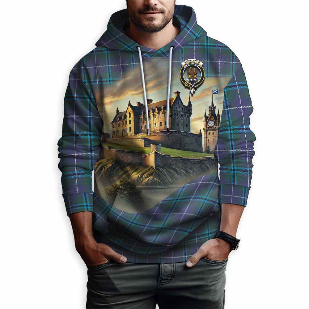 Tartan Vibes Clothing Sandilands Tartan Family Crest Hoodie with Scottish Ancient Castle Style