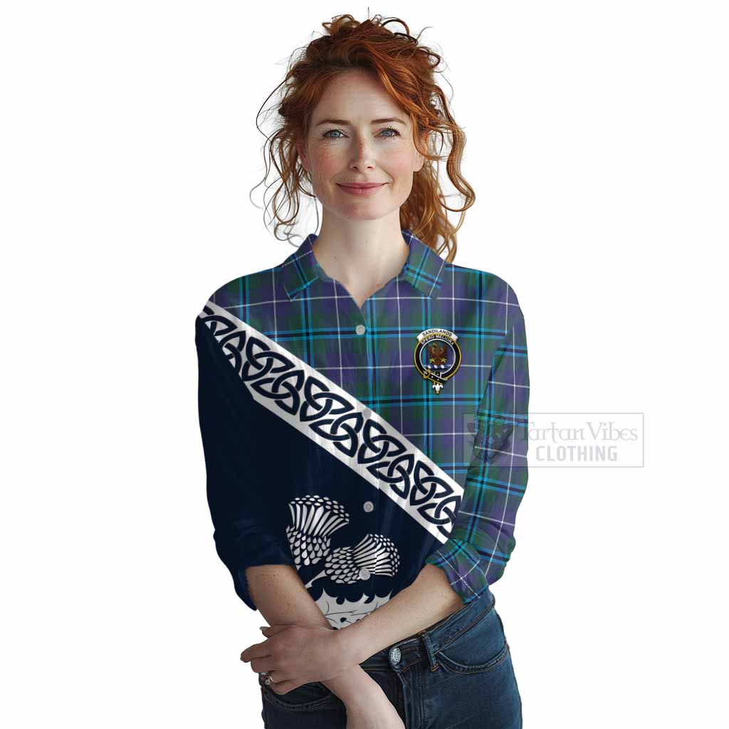 Tartan Vibes Clothing Sandilands Tartan Women's Casual Shirt Featuring Thistle and Scotland Map