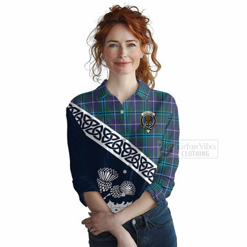 Tartan Vibes Clothing Sandilands Tartan Women's Casual Shirt Featuring Thistle and Scotland Map