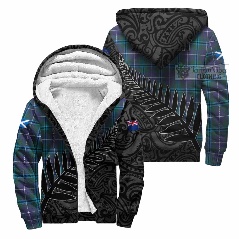 Tartan Vibes Clothing Sandilands Crest Tartan Sherpa Hoodie with New Zealand Silver Fern Half Style