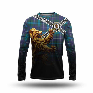 Sandilands Crest Tartan Long Sleeve T-Shirt with Golden Lion Emblem Celtic Style