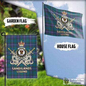 Sandilands Tartan Flag with Clan Crest and the Golden Sword of Courageous Legacy