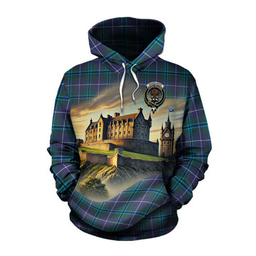 Sandilands Tartan Family Crest Cotton Hoodie with Scottish Ancient Castle Style