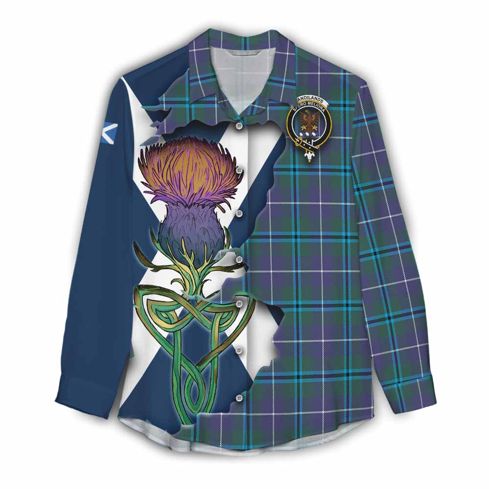 Tartan Vibes Clothing Sandilands Tartan Family Crest Women's Casual Shirt Scottish Thistle Celtic Inspired