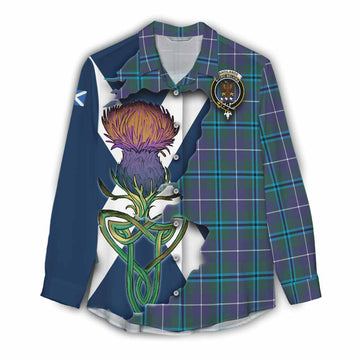 Tartan Vibes Clothing Sandilands Tartan Family Crest Women's Casual Shirt Scottish Thistle Celtic Inspired