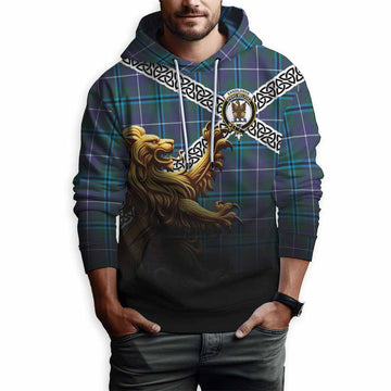 Sandilands Crest Tartan Hoodie with Golden Lion Emblem Celtic Style
