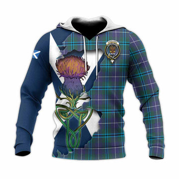Sandilands Tartan Family Crest Knitted Hoodie Scottish Thistle Celtic Inspired