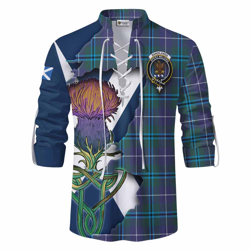 Tartan Vibes Clothing Sandilands Tartan Family Crest Ghillie Kilt Shirt Scottish Thistle Celtic Inspired