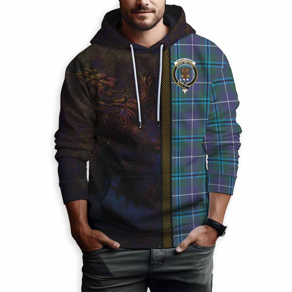 Tartan Vibes Clothing Sandilands Tartan Family Crest Hoodie Alba Gu Brath Be Brave Lion Ancient Style