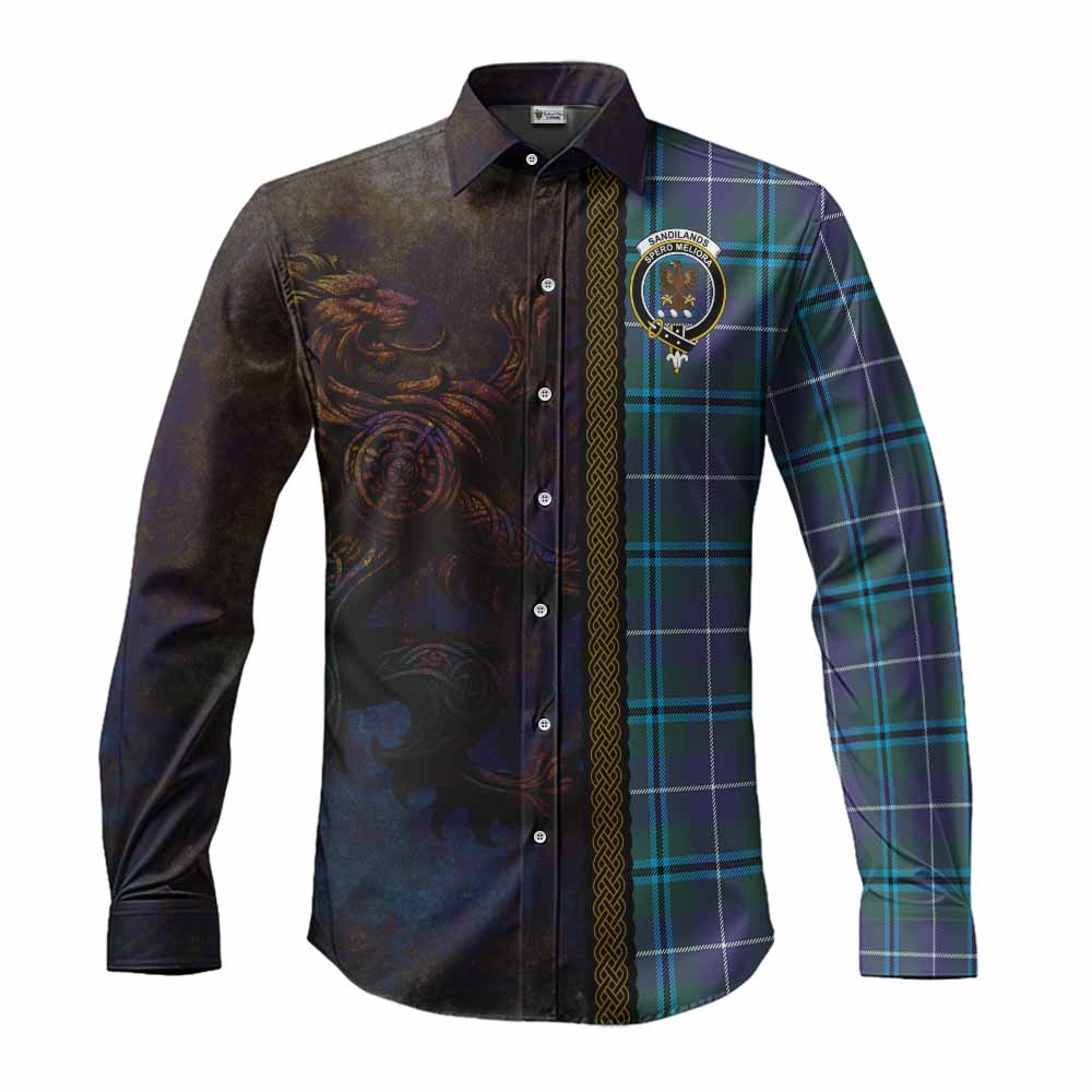 Tartan Vibes Clothing Sandilands Tartan Family Crest Long Sleeve Button Shirt Alba Gu Brath Be Brave Lion Ancient Style