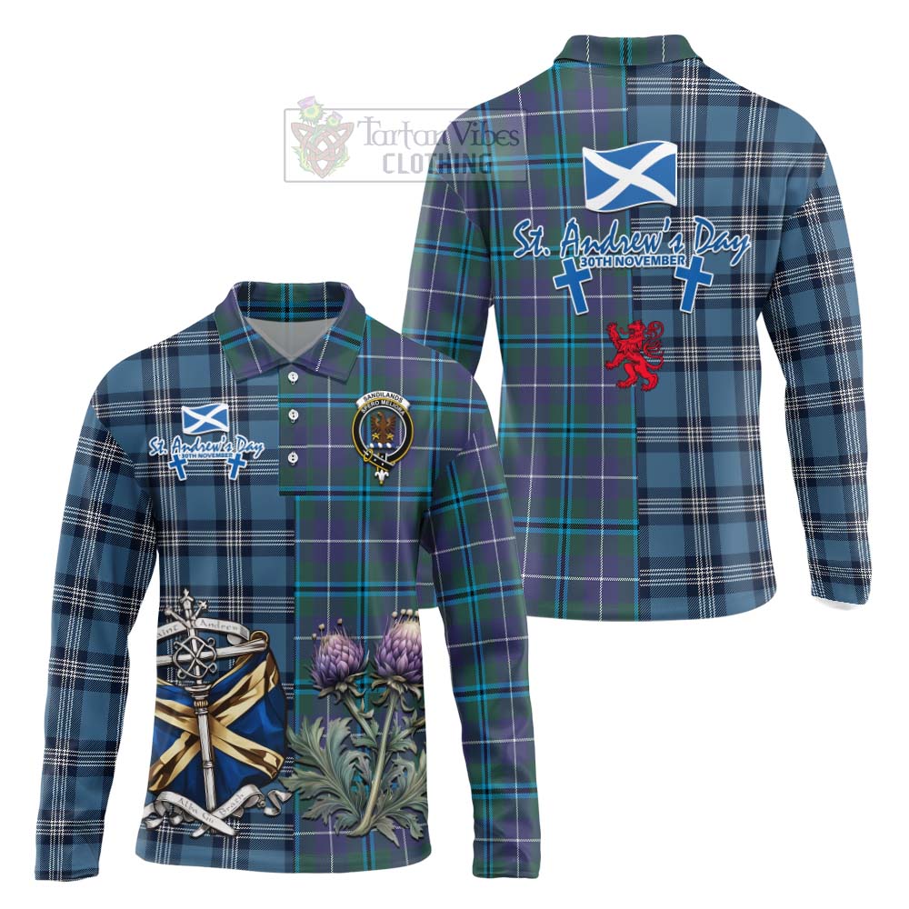 Tartan Vibes Clothing Sandilands Tartan Long Sleeve Polo Shirt Happy St. Andrew's Day Half Tartan Style