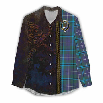 Sandilands Tartan Family Crest Women's Casual Shirt Alba Gu Brath Be Brave Lion Ancient Style