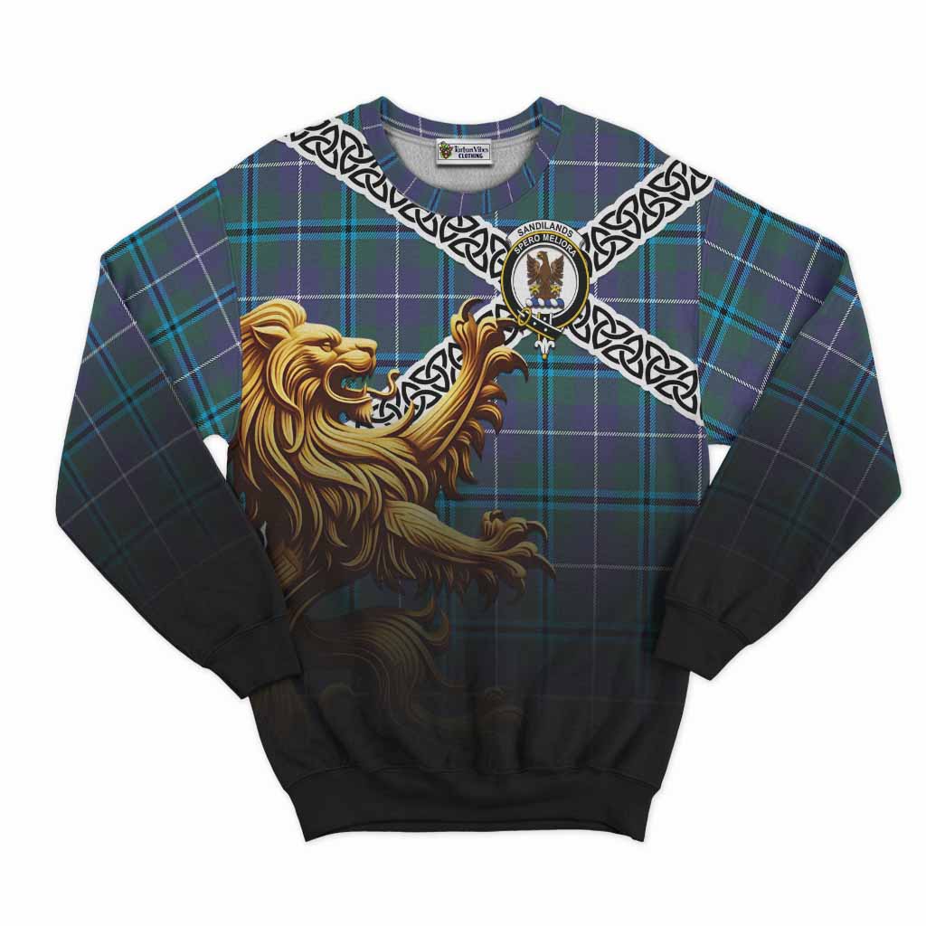 Sandilands Crest Tartan Sweatshirt with Golden Lion Emblem Celtic Style Unisex - Tartan Vibes Clothing