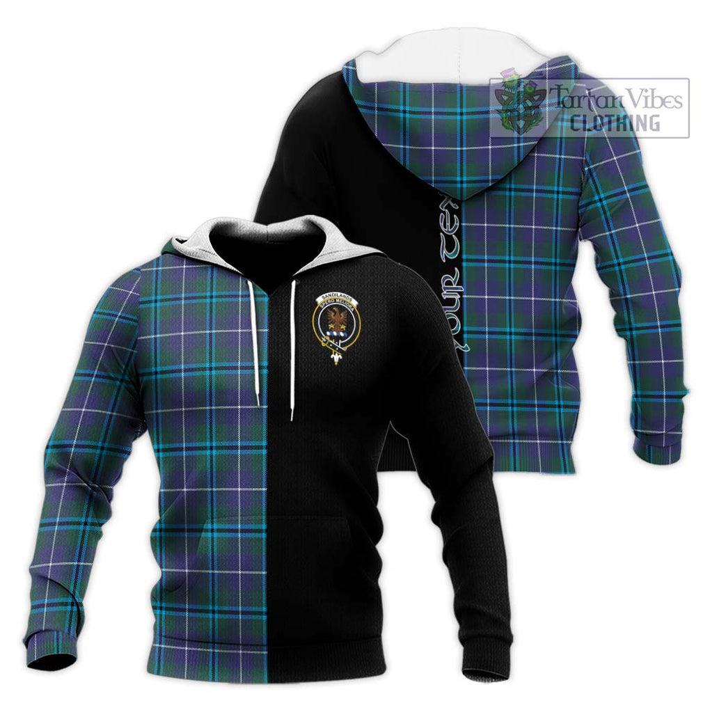 Sandilands Tartan Knitted Hoodie with Family Crest and Half Of Me Style Unisex Knitted Pullover Hoodie - Tartanvibesclothing Shop